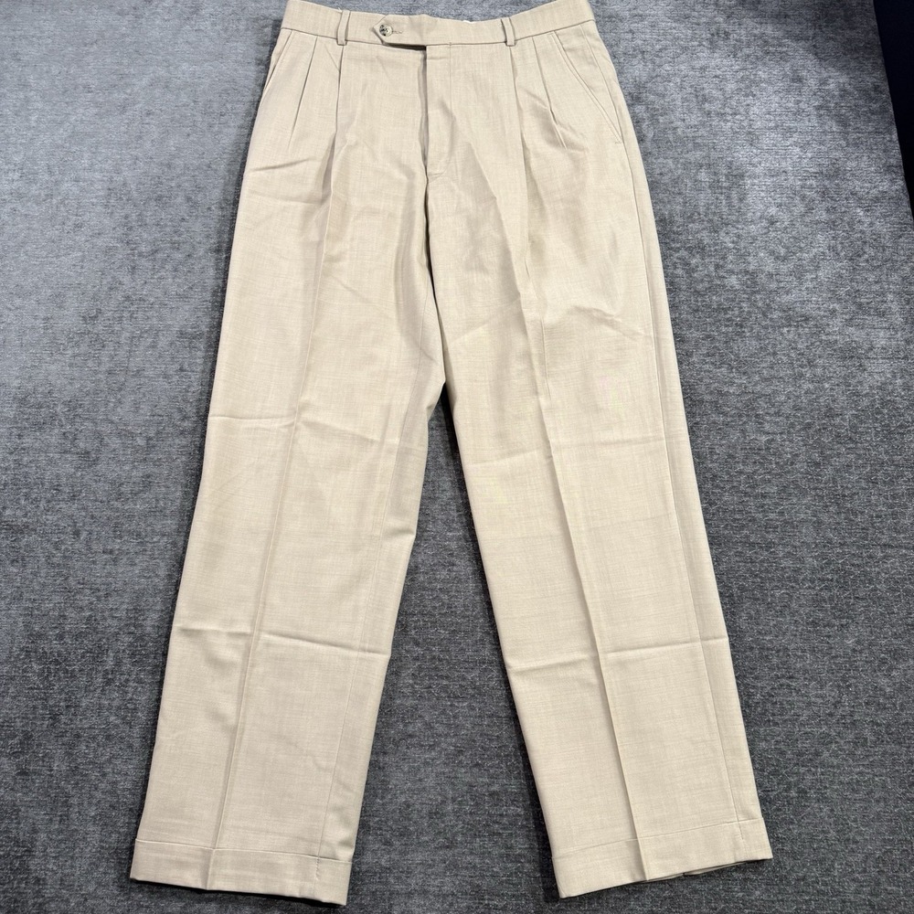 Ballin Men's Size‎ 33 Wool Classic Comfort EZE Beige Pleated Cuffed Dress Pants